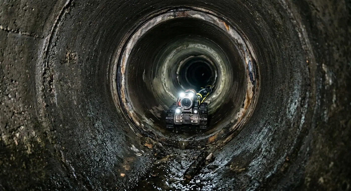 Robotic sewer camera inspecting pipe interior for Drain Snake Service in Indiantown